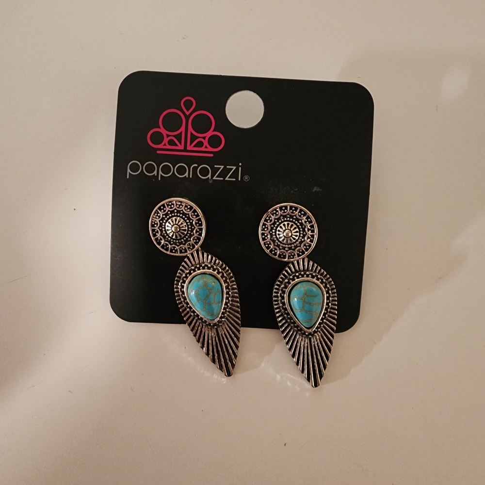 Paparazzi Turquoise Silver Boho Drop Earrings